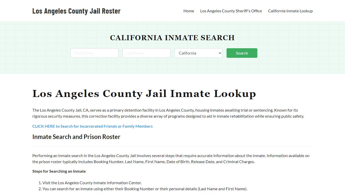 Los Angeles County Jail Roster Lookup, CA, Inmate Search